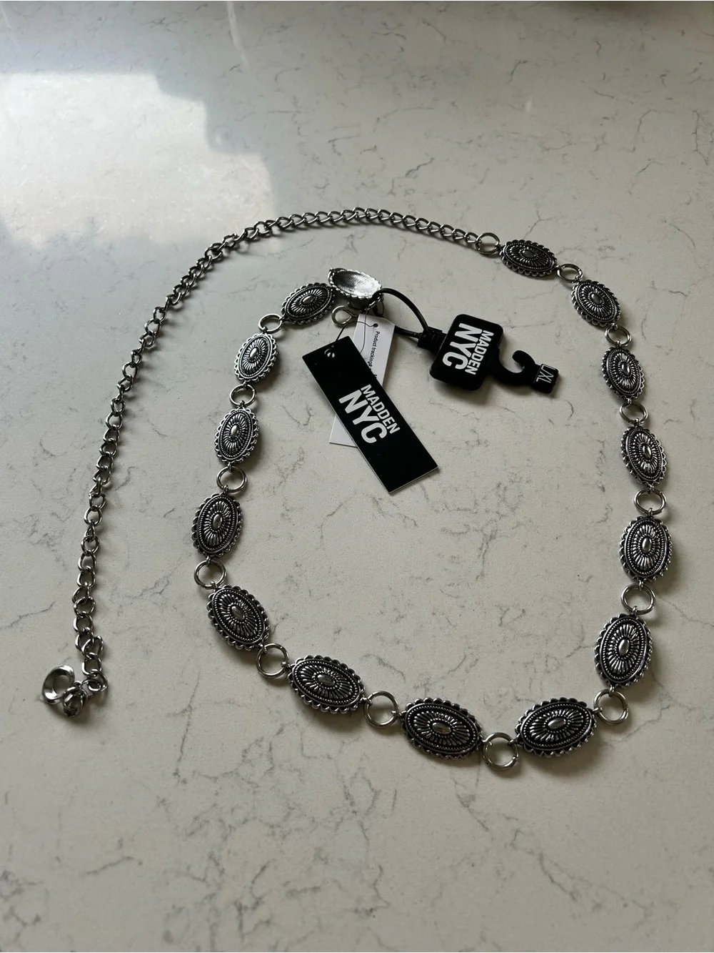 NWT Madden NYC Silver Concho Chain Belt with Engraved Embellished Medallions - Picture 3 of 10